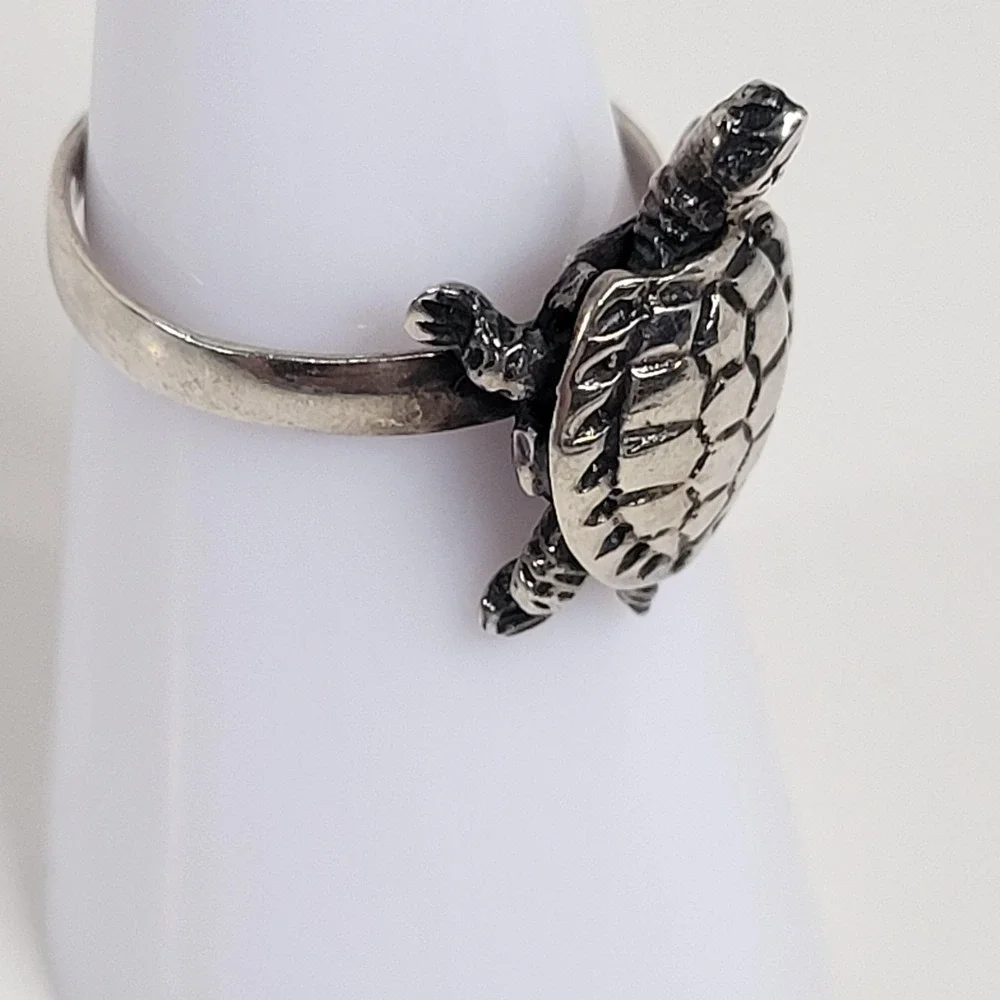 925 Sterling Silver Turtle Ring Size 6.5 Articulated Band Charm Jewelry - Picture 3 of 10